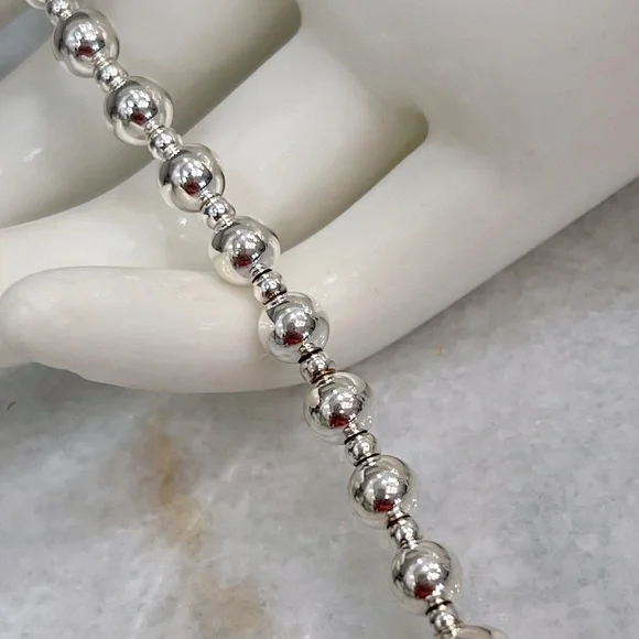 Sterling Silver Graduated Beaded Ball Necklace - Picture 3 of 12